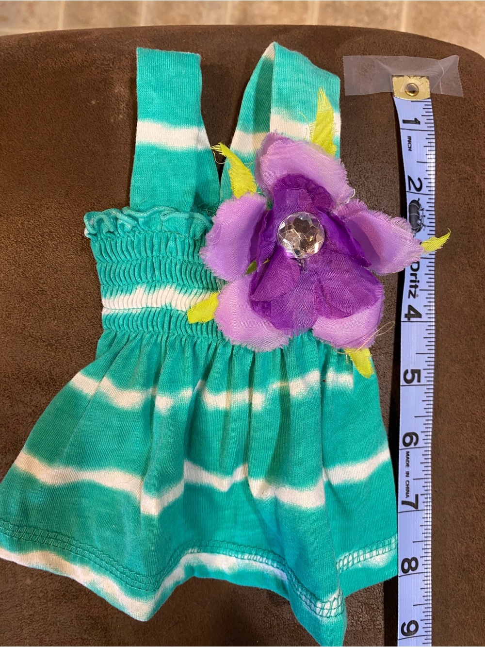 Top Paw Teal and White Tie-Dye One-Piece with Purple Flower